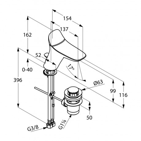 Смеситель KLUDI AMBIENTA 530230575 для раковины на одно отверстие однорычажный с донным клапаном
