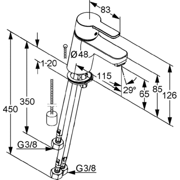 Смеситель KLUDI PURE&EASY 372750565 для раковины на одно отверстие однорычажный без донного клапана