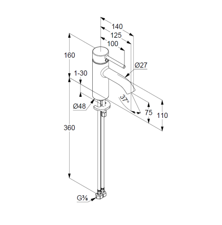 Смеситель KLUDI BOZZ 382720576 для раковины на одно отверстие однорычажный без донного клапана