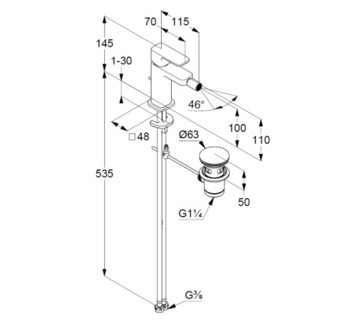 Смеситель KLUDI RENON 42216N175 для биде однорычажный