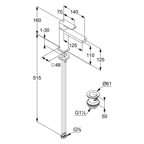 Смеситель KLUDI RENON 422885375 для раковины на одно отверстие однорычажный с донным клапаном
