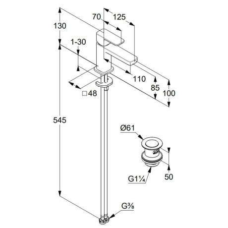 Смеситель KLUDI RENON 42266N175 для раковины на одно отверстие однорычажный с донным клапаном