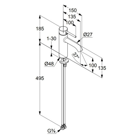 Смеситель KLUDI BOZZ 382823976 для раковины на одно отверстие однорычажный без донного клапана