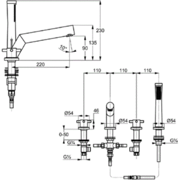 Смеситель KLUDI BOZZ 384240520 для ванны на бортик