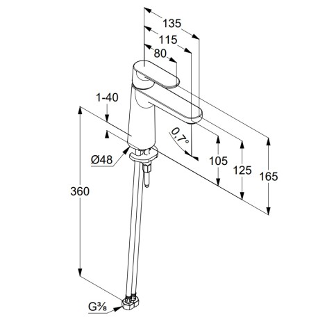 Смеситель KLUDI LOUVA 242823975 для раковины на одно отверстие однорычажный без донного клапана