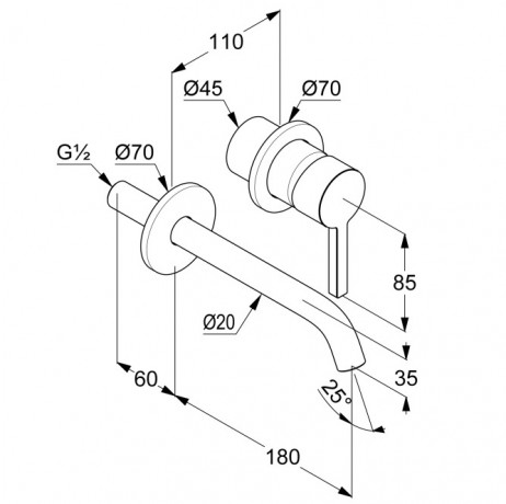 KLUDI NOVA FONTE Pura, настенный смеситель для умывальника, арт. 202443915