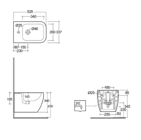 Биде KLUDI RESA C 28BIW0143 подвесное