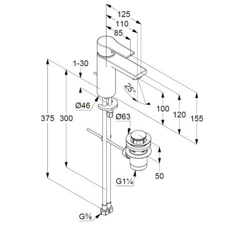 Смеситель KLUDI ZENTA SL 482903965 для раковины на одно отверстие однорычажный с донным клапаном