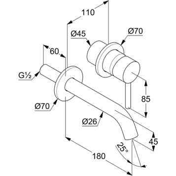 Смеситель KLUDI BOZZ 38244N076 для раковины настенный встраиваемый внешняя часть