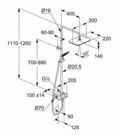 Душевая система KLUDI COCKPIT 8005005-00 с термостатом