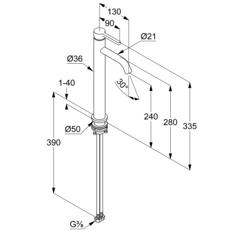 KLUDI NOVA FONTE Pura, однорычажный смеситель на умывальник 240, арт. 20298N015