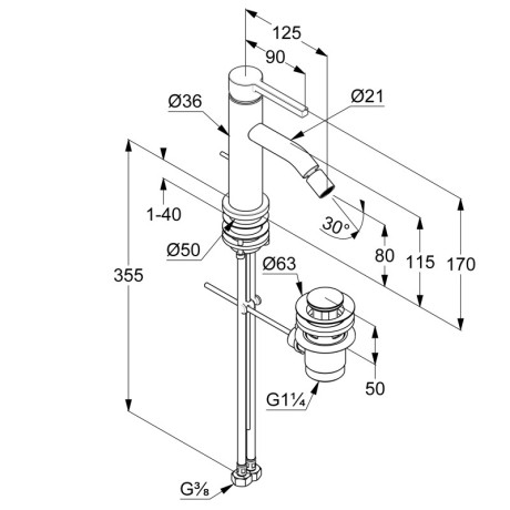 KLUDI NOVA FONTE Pura, однорычажный смеситель для биде, арт. 20216N515