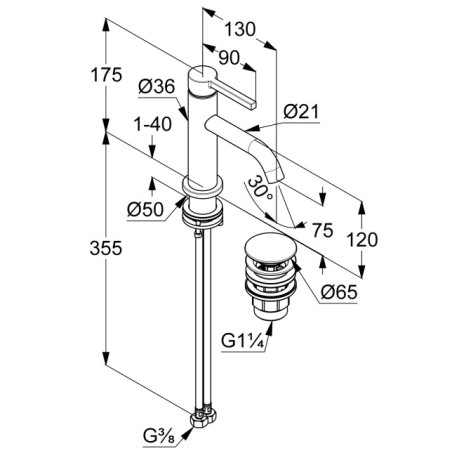 KLUDI NOVA FONTE Pura, однорычажный смеситель на умывальник 75, арт. 202665315