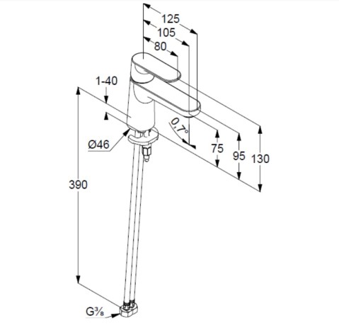 Смеситель KLUDI LOUVA 242720575 для раковины на одно отверстие однорычажный без донного клапана