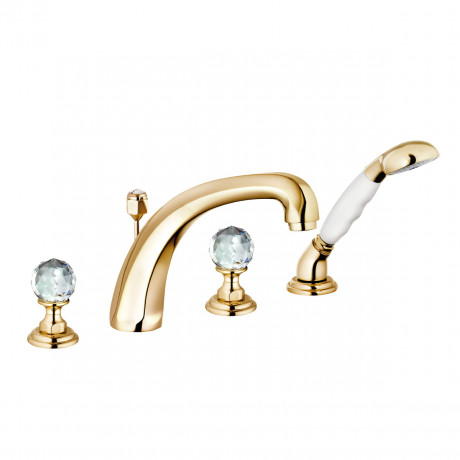 Смеситель KLUDI ADLON 5152445G4 для ванны на бортик хрустальные рукоятки «Made with Swarovski® Elements» позолоченный 23 кар