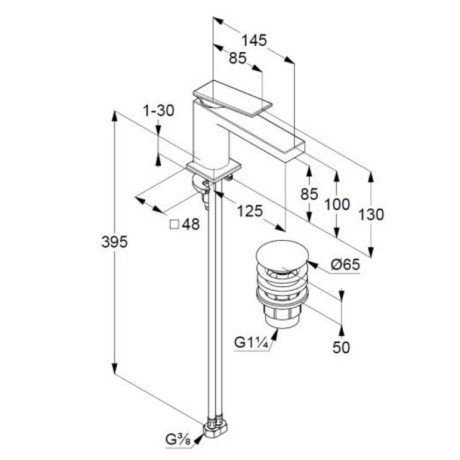Смеситель KLUDI DECUS 54266N075 для раковины на одно отверстие однорычажный с донным клапаном