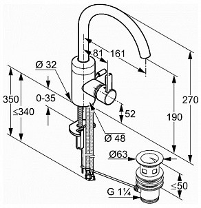Смеситель KLUDI ZENTA 382550575 для раковины на одно отверстие высокий