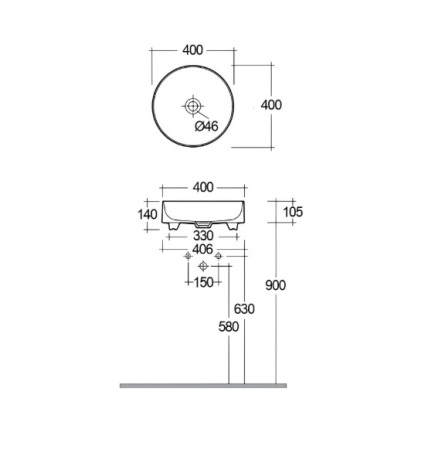 Раковина KLUDI RESA R 58CW1053 накладная без перелива
