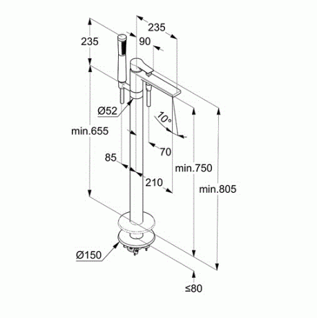 Смеситель KLUDI ZENTA SL 485900565 для ванны напольный