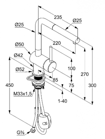 Смеситель KLUDI L STEEL 45851F877 для кухни с выдвижным изливом