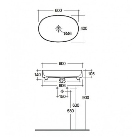 Раковина KLUDI RESA O 58CW20O2 накладная без перелива