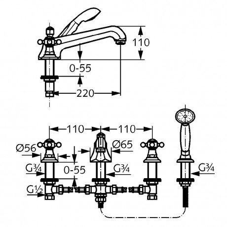 Смеситель KLUDI ADLON 51525452 для ванны на бортик