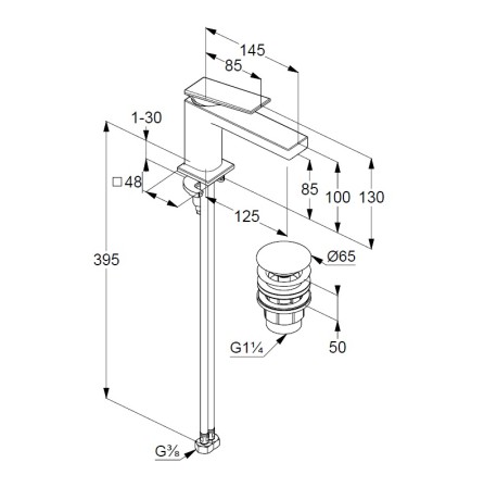 Смеситель KLUDI DECUS 54267N275 для раковины на одно отверстие однорычажный с донным клапаном