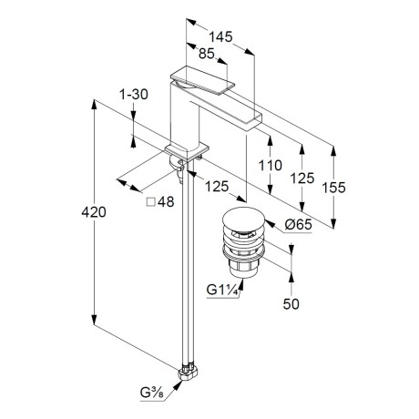 Смеситель KLUDI DECUS 54288N175 для раковины на одно отверстие однорычажный с донным клапаном