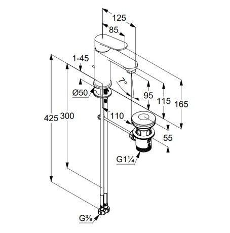 Смеситель KLUDI X1 322880575 для раковины на одно отверстие однорычажный с донным клапаном