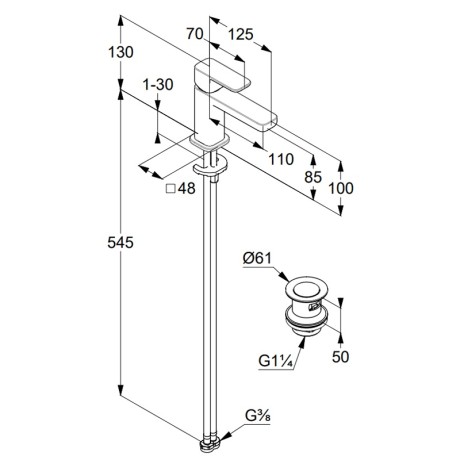 Смеситель KLUDI RENON 422660575 для раковины на одно отверстие однорычажный с донным клапаном